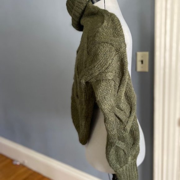NWT Madewell Somervell Olive Green Turtleneck Cable Knit Ribbed Wool Sweater - Picture 3 of 7